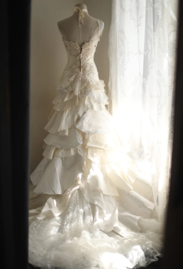 Vintage White Halter Satin Tulle Beaded Mermaid Long Wedding Dress SP666