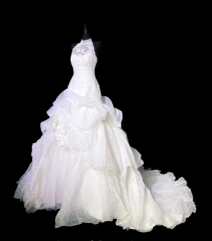 Classy Halter Sleeveless White Long Wedding Dress Formal Bridal Dress Y9849