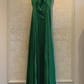 Green Long Pleated Tie Back Evening Dress Y4000