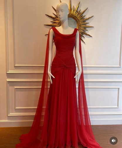 Charming Red Chiffon Mermaid Long Evening Dress Prom Dress Y8762