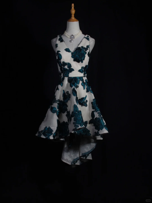 Chic V Neck Sleeveless Tulle Floral Short Homecoming Dress Birthday Dress SP2829
