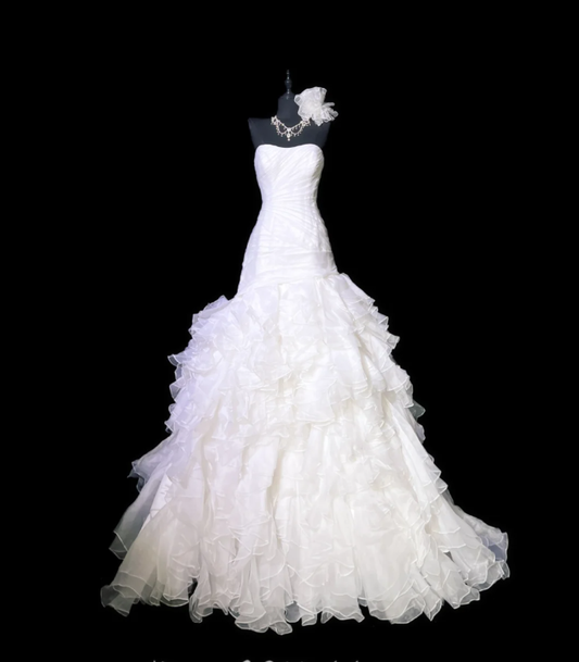 Gorgeous Strapless White Long Mermaid Ruffles Pleated Wedding Dress Bridal Dress Y9852