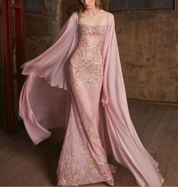 Charming Pink Chiffon Sequin Beaded Mermaid Prom Dress Long Party Dress SP970