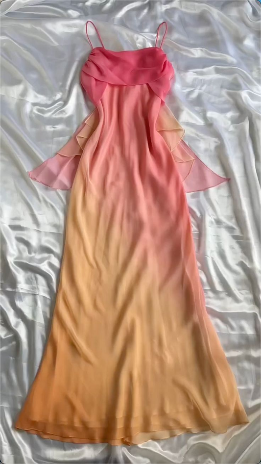 Chic Ombre Orange Chiffon Prom Dress Evening Gown Y7758