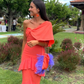 Elegant Coral Orange One Shoulder Peplum Prom Dress with Ruffle Hem Y6249