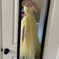 Yellow A-line Tulle Appliques Prom Dress,Yellow Dance Dress Y6459