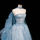 Dream Blue Tulle Beaded A Line Prom Dress,Long Evening Dress Y8691