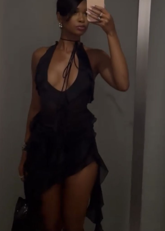 Sexy Black Halter Chiffon Sheath Cocktail Dress Formal 8th Grade Homecoming Dress Y9139