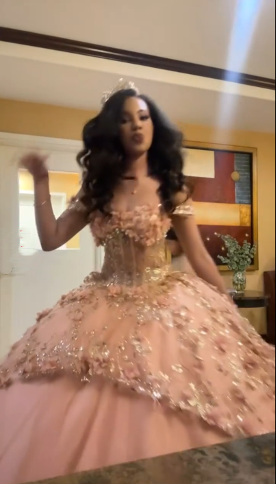 Pretty Pink Off The Shoulder Tulle Sequin Applique Ball Gown Sweet 16 Dress SP484