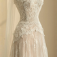 Pretty Strapless Tulle Lace Long A Line Wedding Dress,Formal Prom Evening Dress Y8686