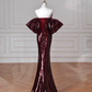 Charming Burgundy Off The Shoulder Sequins Mermaid Prom Dress Evening Dress Y8639