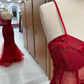 Red 3D Floral Lace Sweetheart Trumpet Long Prom Dress Y5957