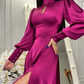 A-line Puff Sleeves Long Evening Dress With Split Y7015