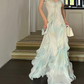 Beautiful Green Chiffon Layered Ruffle Prom Dress Straps Evening Gown Y7897