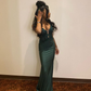 Green V Neck Mermaid Evening Dress,Green Evening Gown Y6288