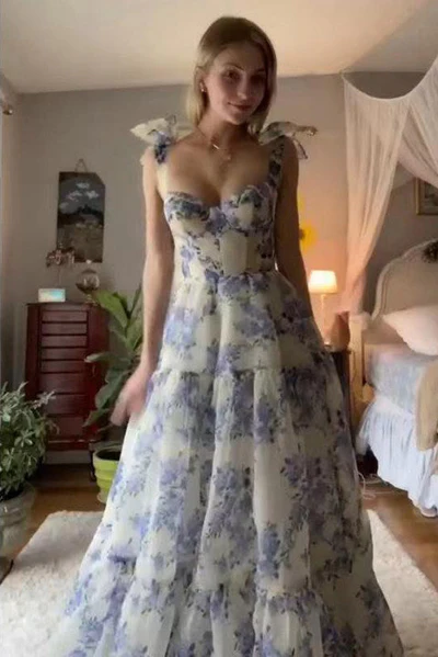 Special Floral Pattern Chiffon A-Line Prom Evening Dresses Y6721
