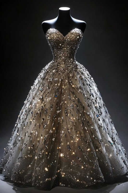 Luxurious Strapless Tulle Sequin Beaded Formal Ball Gown SP373