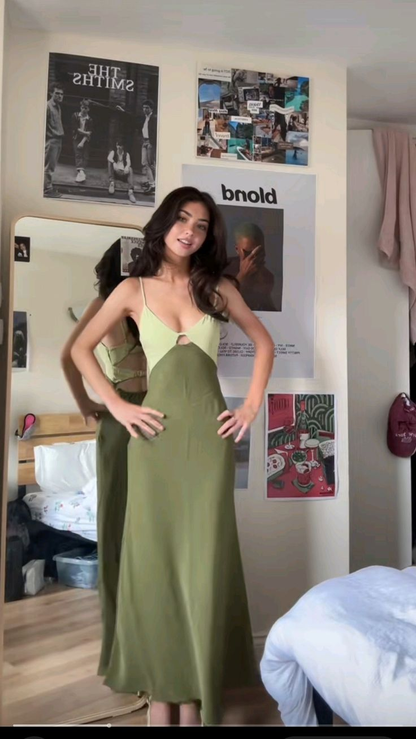 Vintage Sage Green Spaghetti Straps Satin Long Evening Dress Formal Wedding Guest Dress SP342