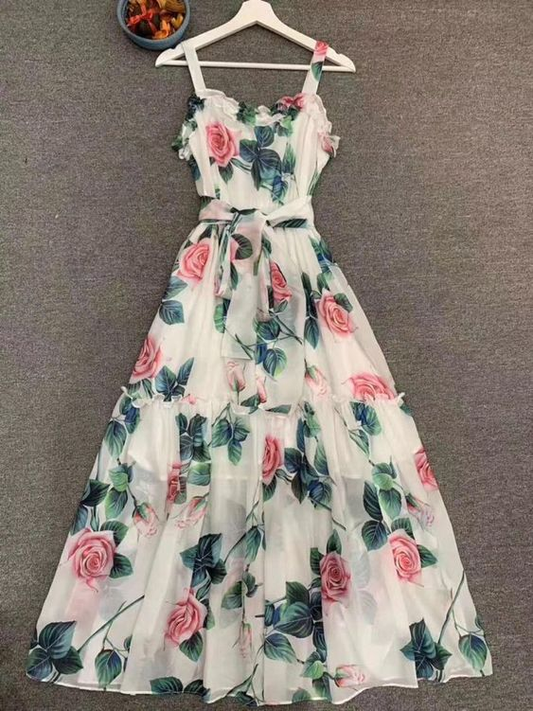 A-line Straps Floral Print Prom Dress,Summer Beach Dress,Vacation Dress Y5818