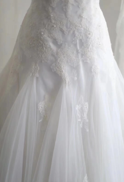 Classy White Tulle Appliques Mermaid Long Wedding Dress Bridal Dress SP1239