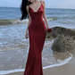 Sexy Mermaid Straps Backless Burgundy Prom Dress 21th Birthday Outfits Y6341