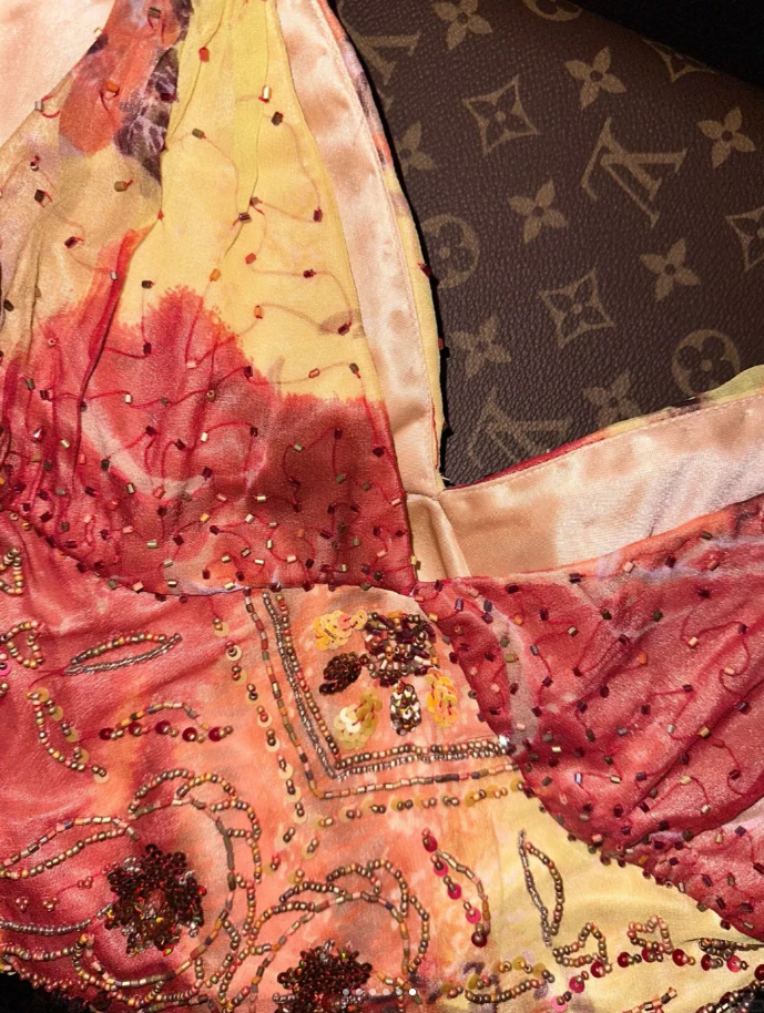 Gorgeous Spaghetti Straps Chiffon Print Floral Beaded Mermaid Evening Dress Long Prom Gown SP873