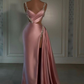 Glamorous Pink Evening Dress Sweetheart Spaghetti Strap With High Slit Trail Y6714