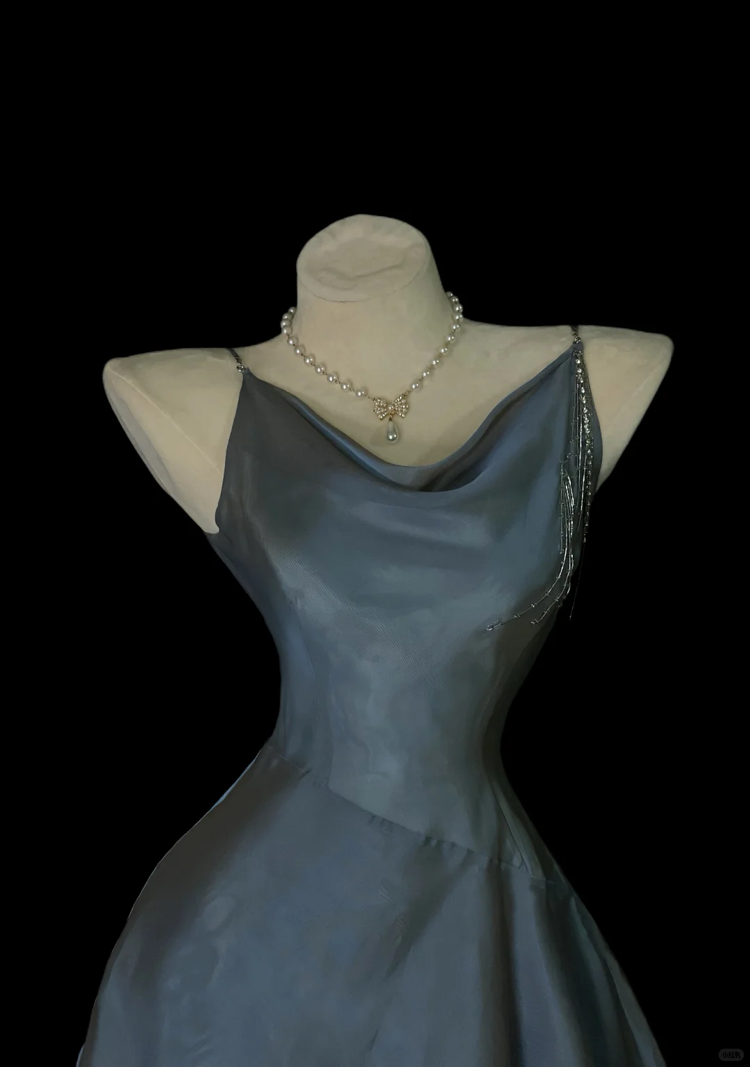 Vintage Spaghetti Straps Satin Tulle Beaded Mermaid Long Prom Dress Dark Dusty Blue Long Party Dress SP4042