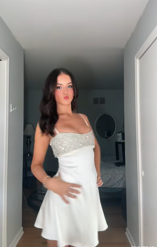 Elegant Spaghetti Straps White Satin Beaded A Line Short Homecoming Dress Birthday Outfits SP2878
