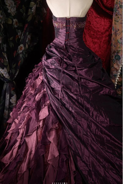 Vintage Sweetheart Neck Tulle Satin Pleated Ball Gown Purple Formal Birthday Quinceanera Dress SP1361