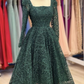 Chic Green Square Neck A-line Prom Dress,Green Party Gown Y6079