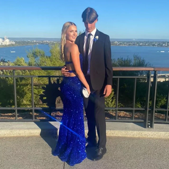 Beautiful Royal Blue Sequin Mermaid Prom Dress Slit Party Dress Y7735