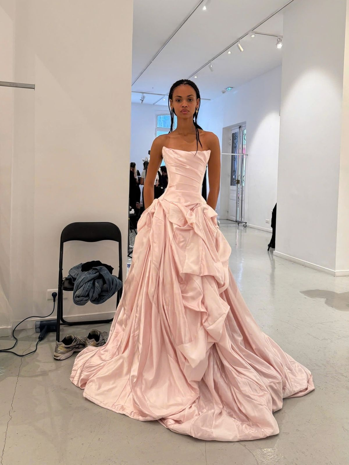 Elegant Pink Satin Pleated Strapless Mermaid Long Evening Dress Birthday Outfits SP929