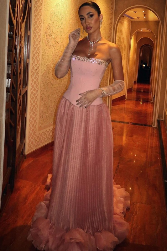 Gorgeous Pink Strapless Pleated Beaded Evening Dress Formal Prom Dress Y8741