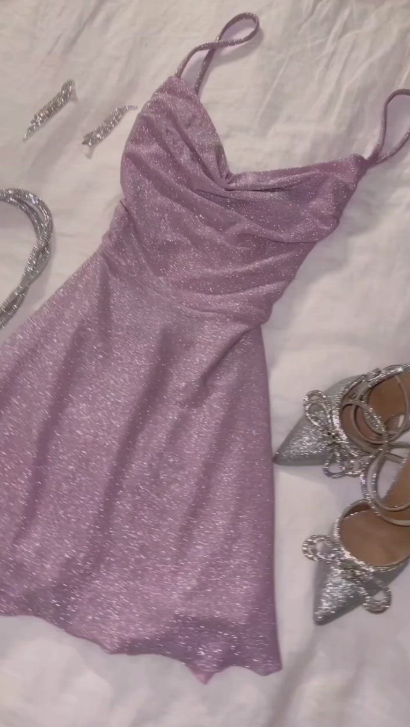 Sparkly Spaghetti Straps Lavender A Line Short Homecoming Dress Birthday Outfits Y9854