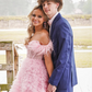 Pink Tulle Ruffled Gown,Tulle Prom Dress,Corset Tulle Evening Dress Y6093