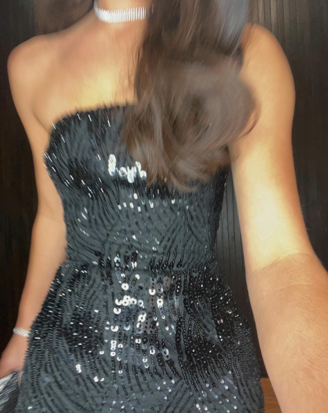 Sexy Black Strapless Satin Sequin Slit Long Party Dress Birthday Prom Dresses SP1037