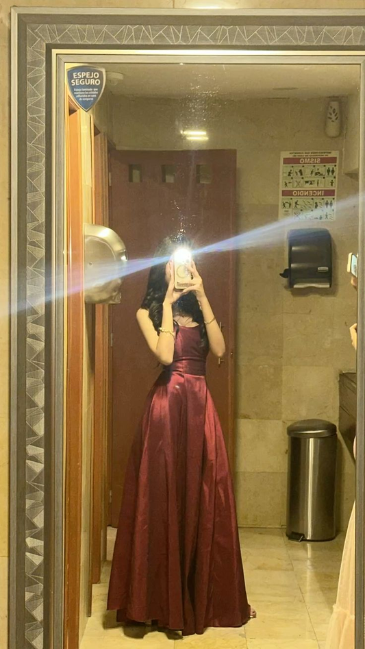 Pretty Spaghetti Straps Burgundy Satin A Line Line Long Party Dress Bridesmaid Dress SP1231