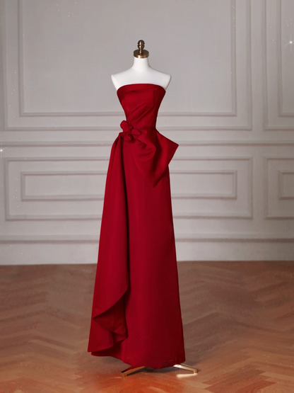 Elegant Red Satin Strapless Prom Dress,A Line Formal Evening Dress Y8624