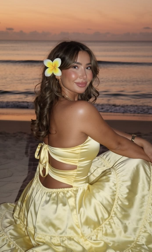 Beautiful Yellow Satin A Line Long Party Dress,Formal Wedding Guest Dress SP3041