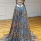 A-Line V Neck Tulle Sequin Long Prom Dress, Backless Long Evening Dresses Y5620