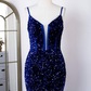 Royal Blue Sequins Spaghetti Straps Mermaid Long Prom Dress Y5734