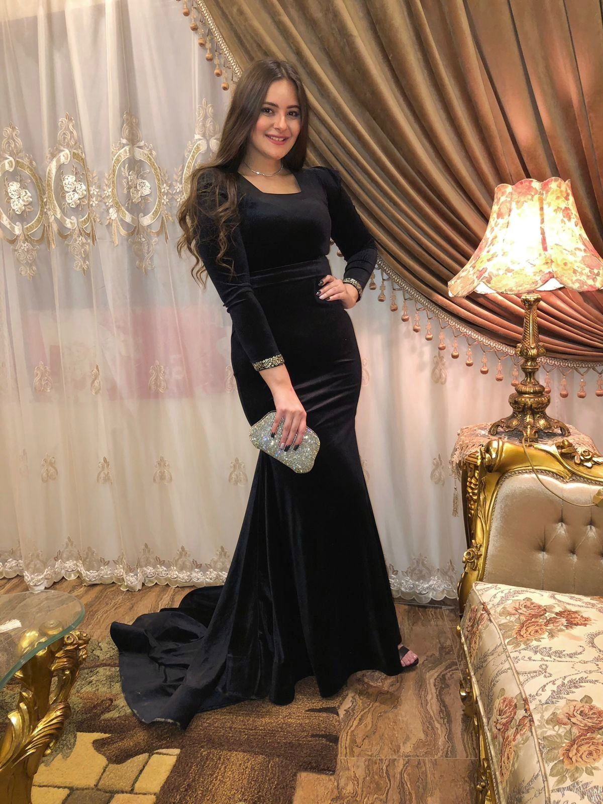 Elegant Black Long Sleeves Mermaid Evening Dress,Black Evening Gown Y5661