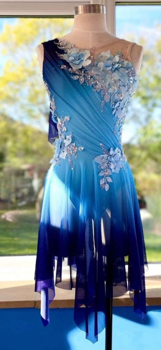 Unique Ombre Chiffon Beaded Appliques A Line Short Graduation Homecoming Dress Cocktail Dress SP3020