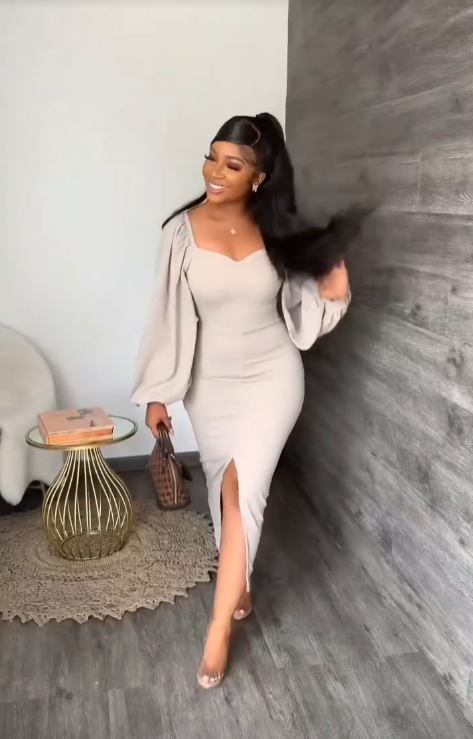 Casual Solid Slit Long Sleeve Dress,Simple Prom Dress Y6406