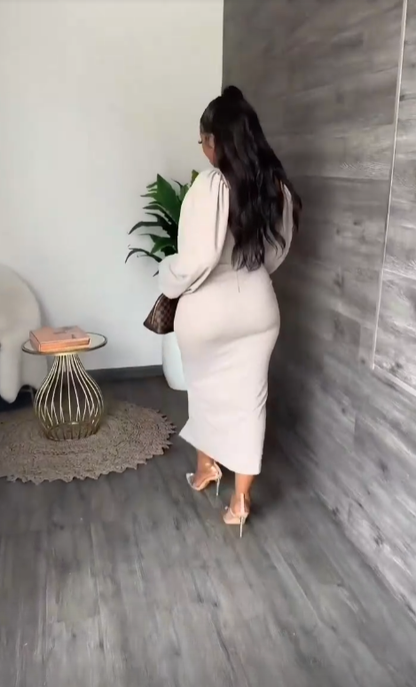 Casual Solid Slit Long Sleeve Dress,Simple Prom Dress Y6406