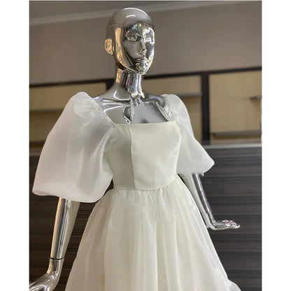 Retro Style Square Neckline A-line Prom Dress With Puff Sleeves  Y6869
