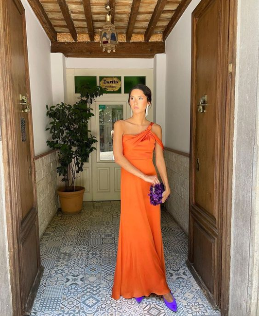 Elegant Orange Sheath Prom Dress,Orange Wedding Guest Outfit Y6244