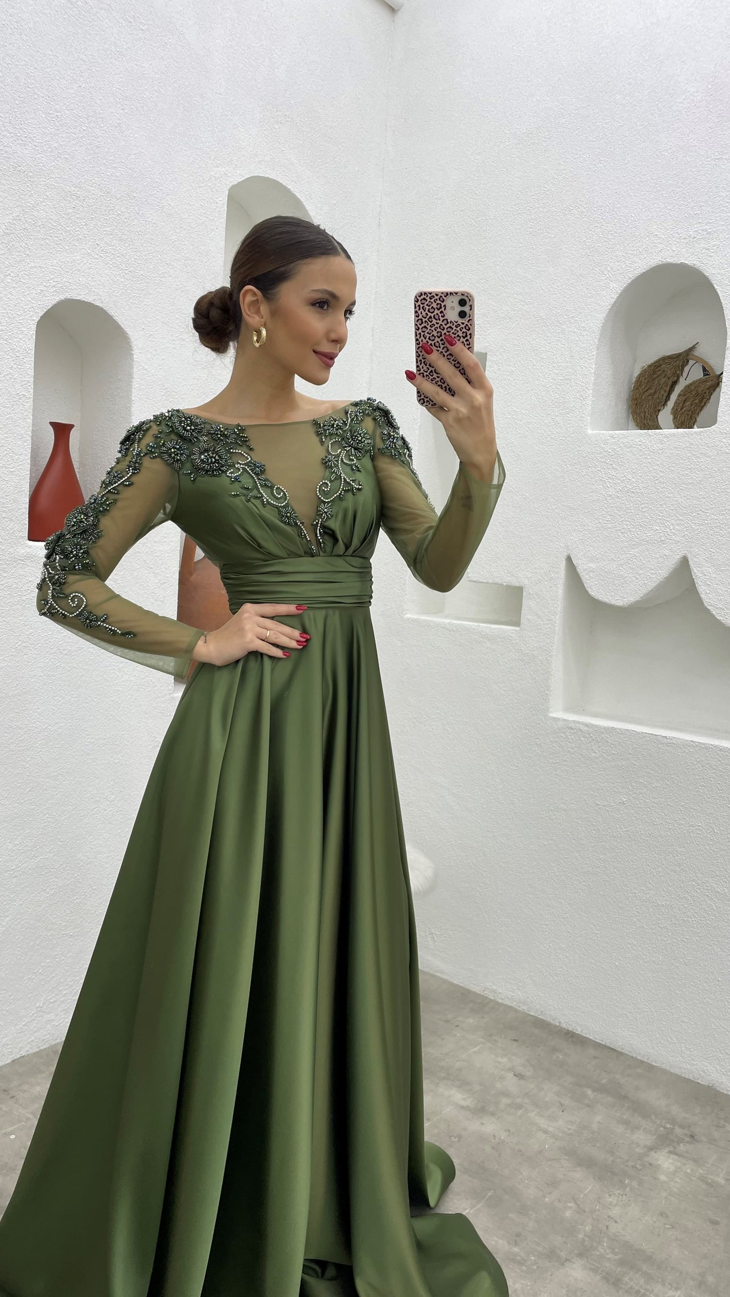 Modest A-line Satin Long Prom Dress,Beautiful Prom Gown Y7199