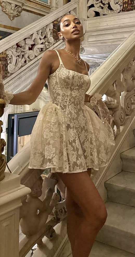 Elegant Spaghetti Straps Lace A Line Short Graduation Homecoming Dress,Mini Prom Gown SP3032